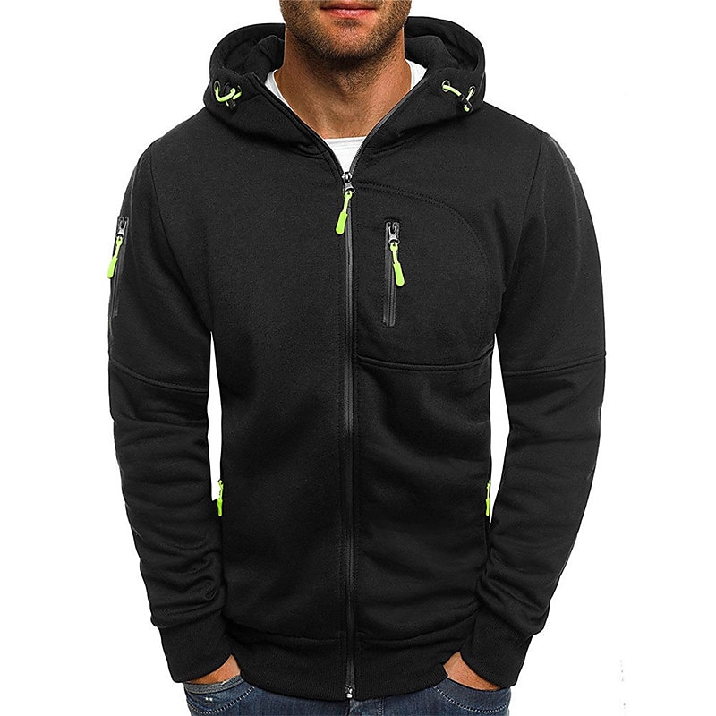 Men's Full Zip Hoodie Sweat Jacket Jacket Tactical Black White Wine Army Green Navy Blue Hooded Solid Color Zipper Casual Polyester Fleece Cool Casual Big and Tall Winter Spring &  Fall Clothing2