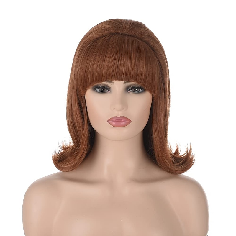 Brown Wigs for Women Ginger Wig | Qaccf 70S Pinup Pelucas 60S Beehive Style Vintage Look   Women Wig Wtih Bang Halloween Wigs3