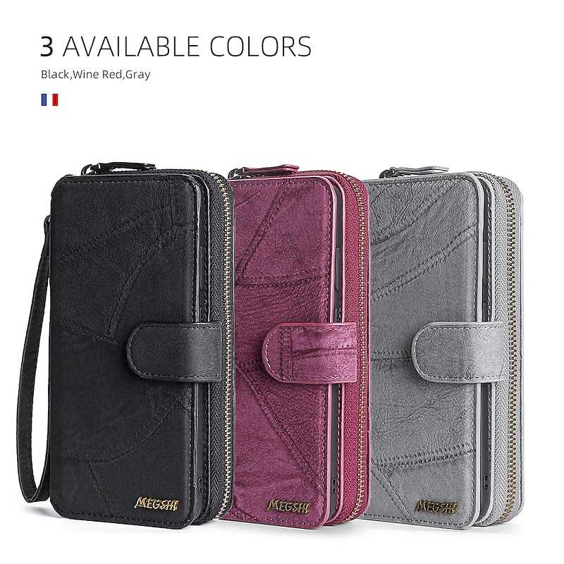 Phone Case For Samsung Galaxy S23 S22 S21 FE S21 Ultra Plus A14 A54 A73 A53 A33 A72 Wallet Case Zipper Full Body Protective with Phone Strap Solid Colored PC PU Leather2