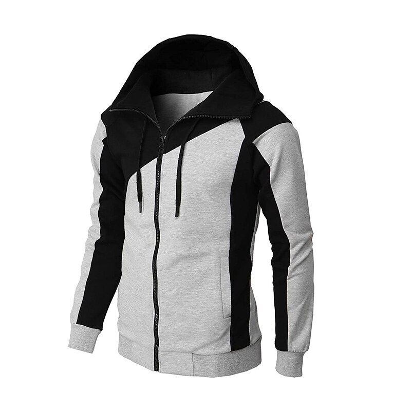 Men's Full Zip Hoodie Sweat Jacket Jacket Black White Wine Red Blue Hooded Graphic Color Block Zipper Casual Cool Casual Big and Tall Winter Spring &  Fall Clothing Apparel Hoodies Sweatshirts  Long