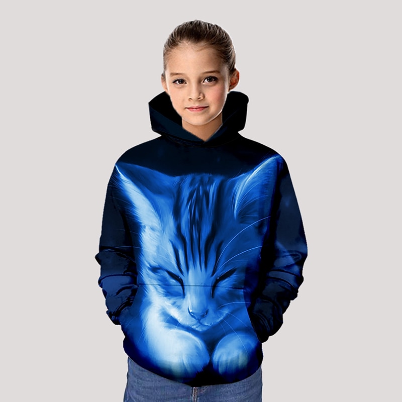Girls' 3D Graphic Animal Cat Hoodie Long Sleeve 3D Print Spring Fall Winter Active Daily Kids 3-12 Years School Daily Loose Fit2