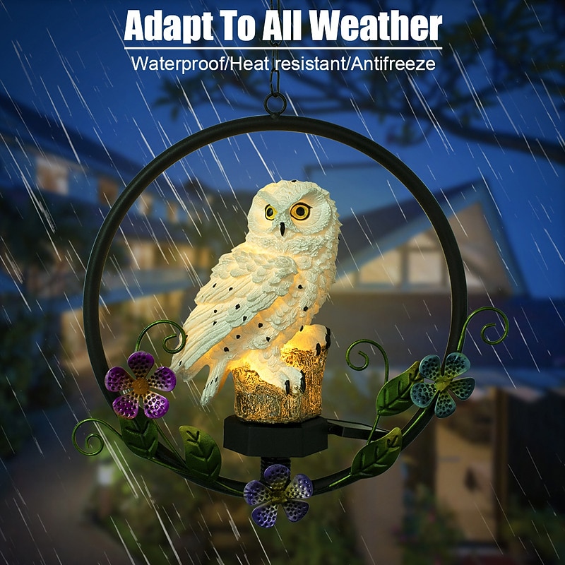 Solar LED Outdoor Lights Owl Hanging Night Light Waterproof Garden Lamp Resin Pendant Courtyard Terrace Holiday Decoration Lighting3