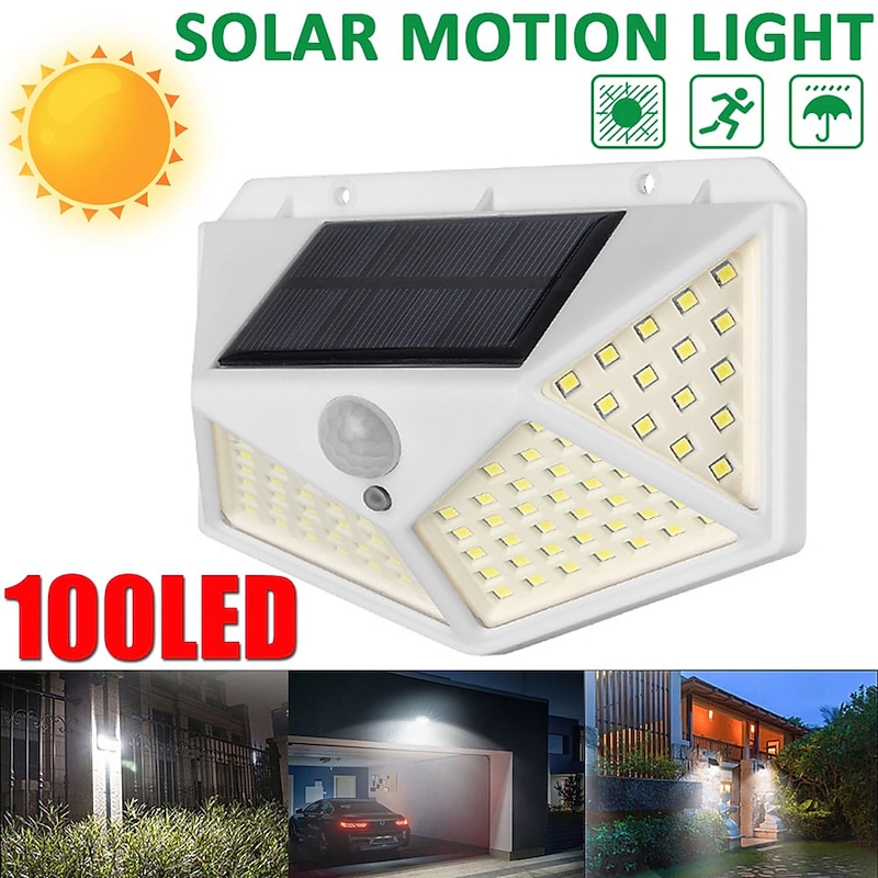 Outdoor Solar Wall Lamp with Motion Sensor, 100 LEDs, 3 Modes, 270° Lighting Angle, IP67 Waterproof for Garage, Fence, Deck & Courtyard 2/4PCS4