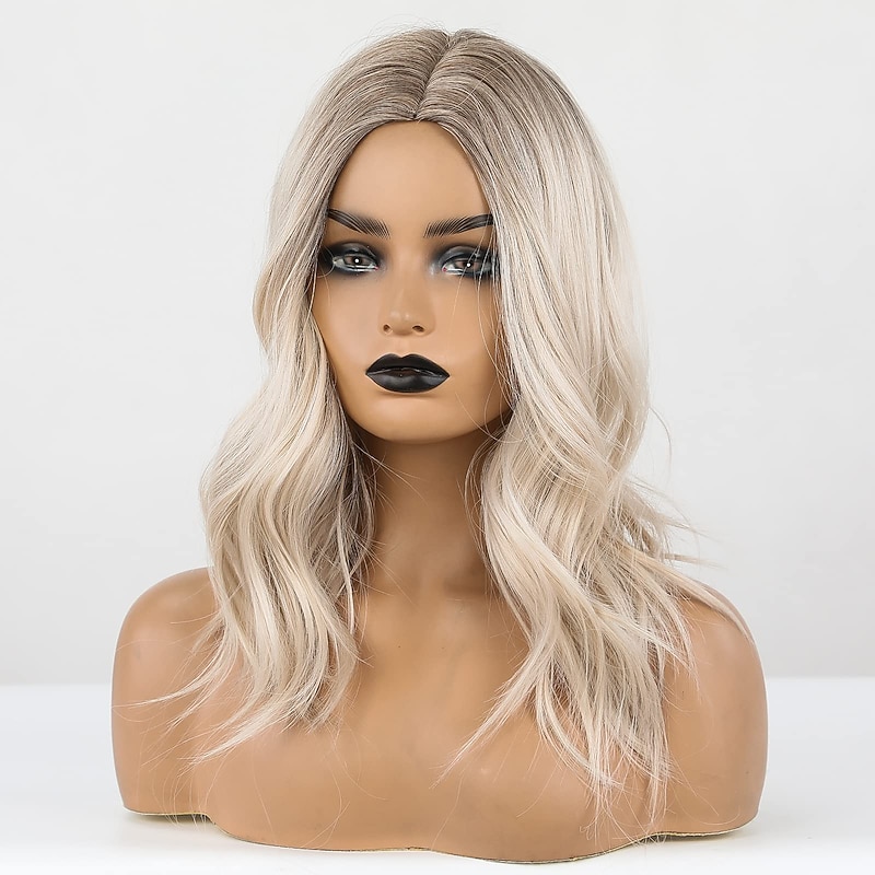 Long Blonde Wigs for Women, Ombre Color with Dark Roots Synthetic Wavy Wig Middle Parting Christmas Party Wigs barbiecore Wigs2