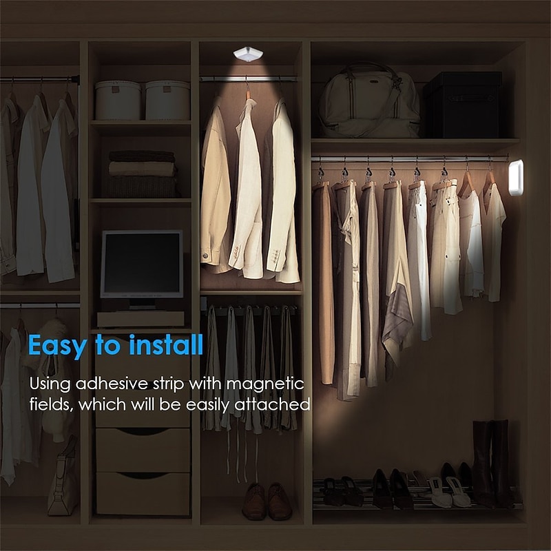 Schranklicht Mit Quadratische Bewegungsmelder Nachtlichter, Batteriebetriebene PIR-Induktionsleuchte für Schrank, Magnetische Beleuchtung für Treppen, Küche und Schlafzimmer (1 Stück)4