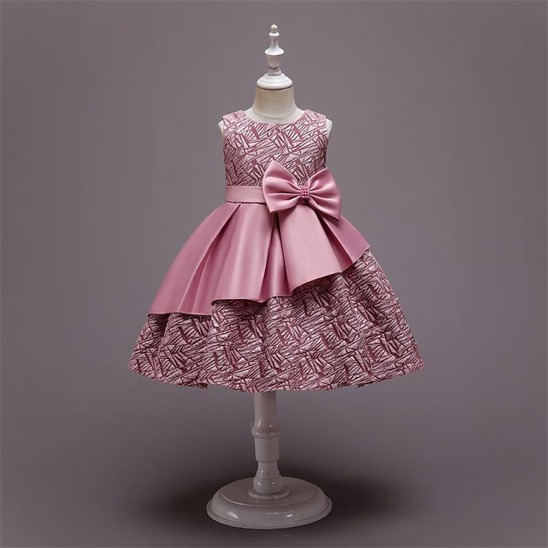 Kids Girls' Dress Plain Sleeveless Party Daily Pleated Beaded Elegant Princess Polyester Knee-length Skater Dress Summer Spring Fall Multicolor Pink Red