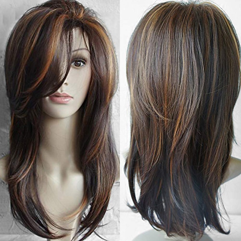 Brown Wigs for Women Long Cosplay Party Charming Wigs for Women Mixed Wigs - Black Brown2