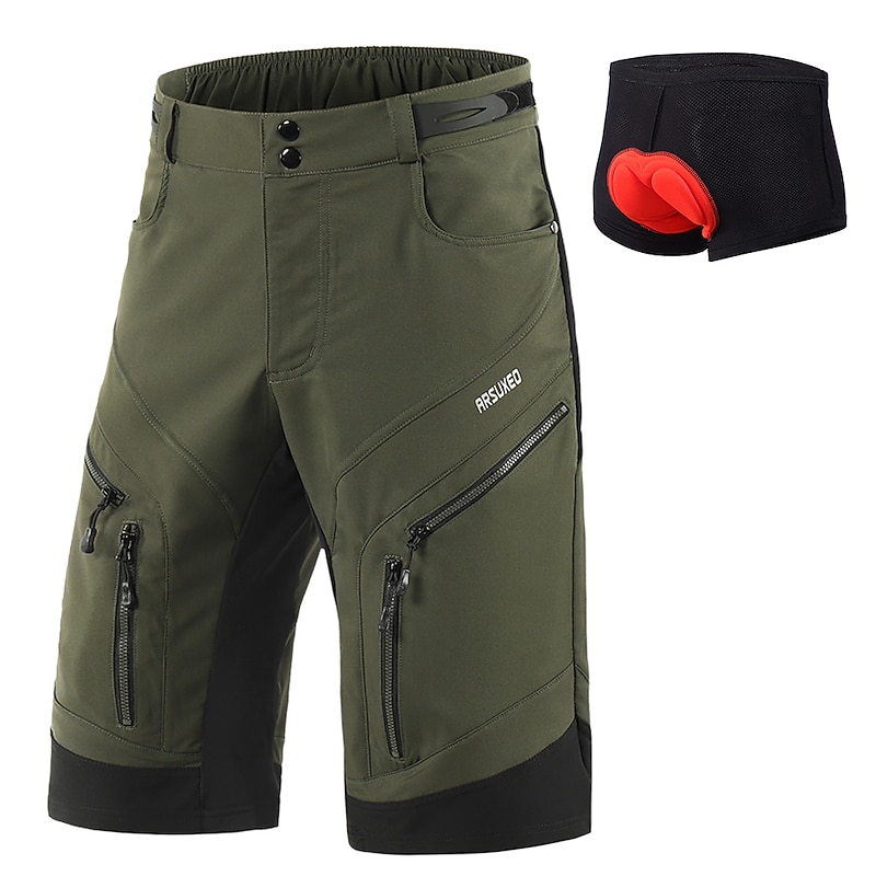 Arsuxeo  Men's Mountain Bike Shorts with Removable 3D Padded Underwear Baggy Shorts  Mountain Bike MTB Road Bike Cycling Sports Black Army Green Breathable Quick Dry Elastane Clothing Apparel4