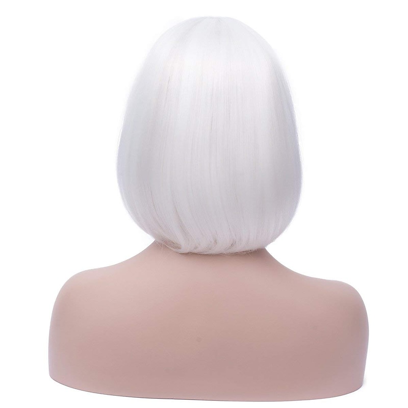 White Wigs for Women Wig White Bob Short Straight Wigs Hair with Bangs Synthetic Cosplay Party Halloween for Women Synthetic Hair Wig Vd052C4