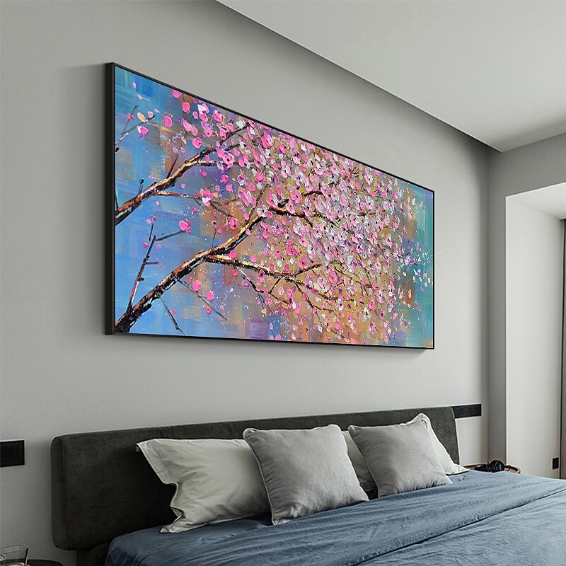 Handmade Oil Painting Canvas Wall Art Decoration Pink Plum Palette Knife Painting for Home Decor Rolled Frameless Unstretched Painting3