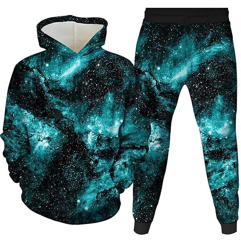 Unisex 3D Space Hoodie & Sweatpants Set Spring Fall Winter Sports Daily Kids 3-12 Years Outdoor Sports Loose Fit
