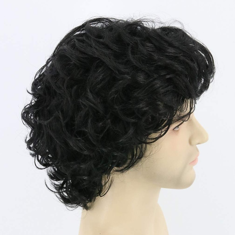 Black Wigs for Men Medieval Wig Cosplay Costume Wig Curly Middle Part Wig Black Synthetic Hair Men'sblack4