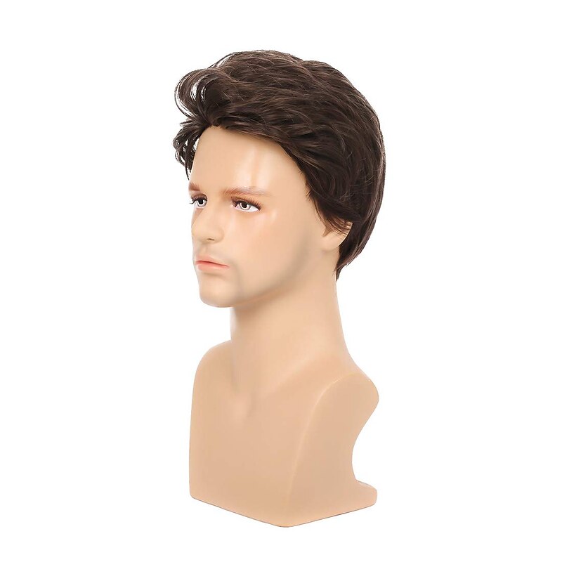 Men Brown Layered Wig Short Curly Natural Wavy Halloween Synthetic Heat Resistant Cosplay Party Hair Wigs for Male Guy2