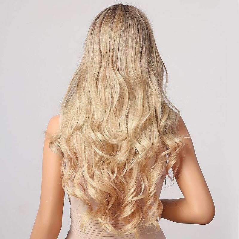 Blonde Wigs for Women Brown Gradient Gold Ladies Wigs, Ladies Medium-Length Curly Hair Natural Wavy Wigs, White Female Wigs, Cosplay Wigs, Heat-Resistant Daily Wigs Christmas Party Wigs3