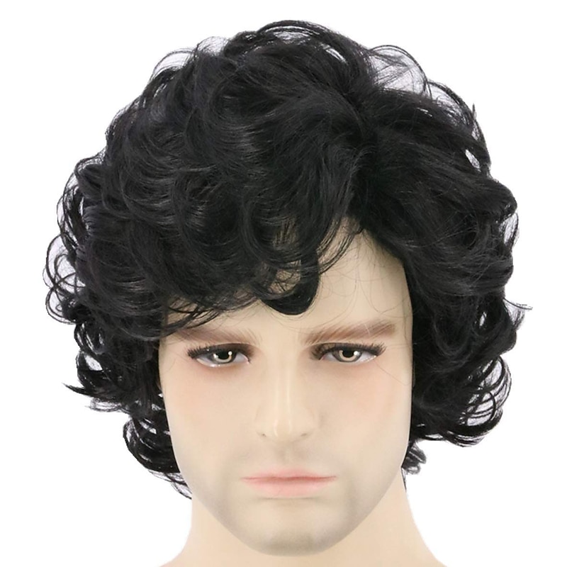 Black Wigs for Men Medieval Wig Cosplay Costume Wig Curly Middle Part Wig Black Synthetic Hair Men'sblack