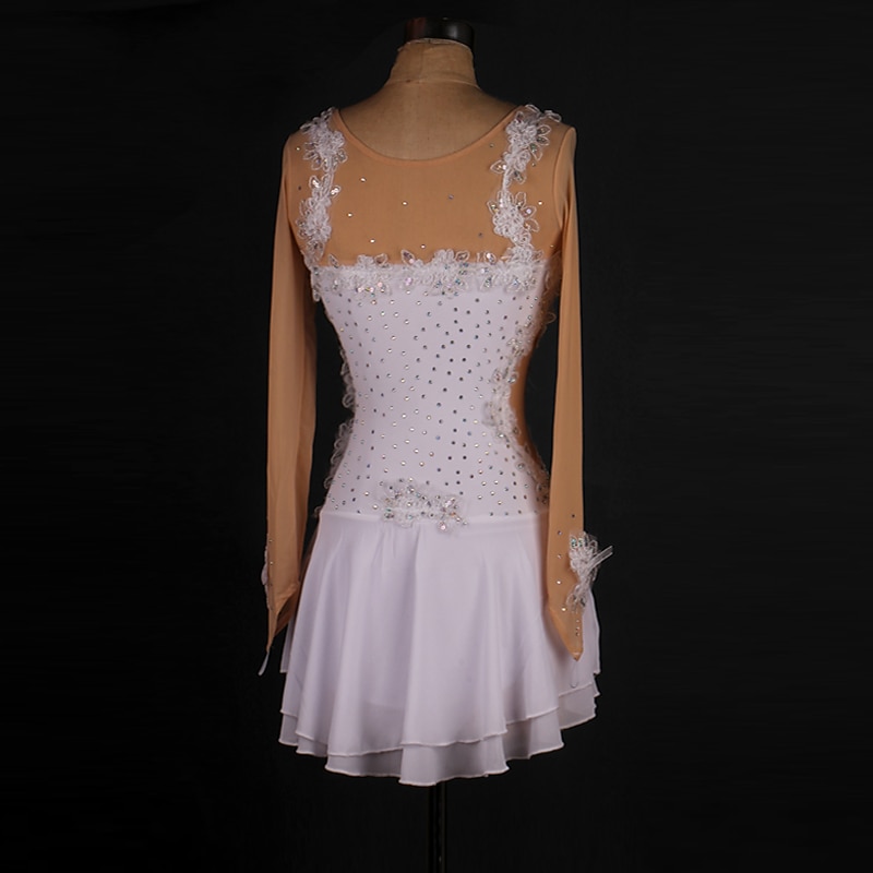 Figure Skating Dress Latin Lace Crystals / Rhinestones Women's Girls' Training Performance Long Sleeve High Mesh Spandex4