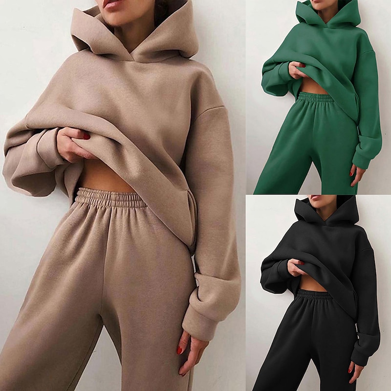 Women's Tracksuit Sweatsuit Jogging Suit 2pcs Street Casual Winter Long Sleeve Warm Breathable Soft Running Everyday Use Sportswear Camel Almond Light Brown Green White Black Activewear / Spring3