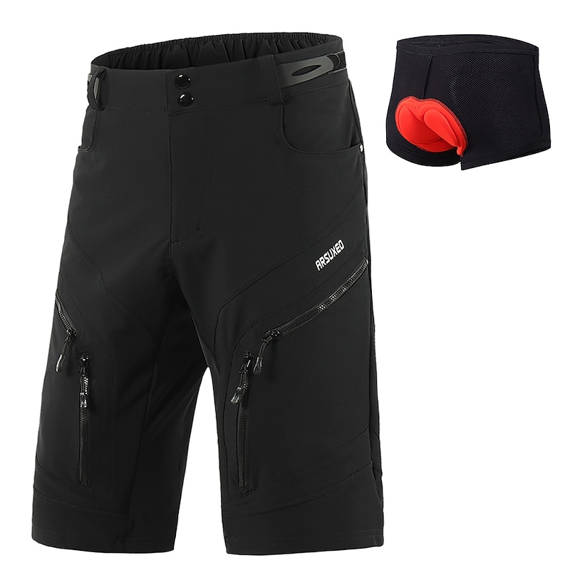 Arsuxeo  Men's Mountain Bike Shorts with Removable 3D Padded Underwear Baggy Shorts  Mountain Bike MTB Road Bike Cycling Sports Black Army Green Breathable Quick Dry Elastane Clothing Apparel2