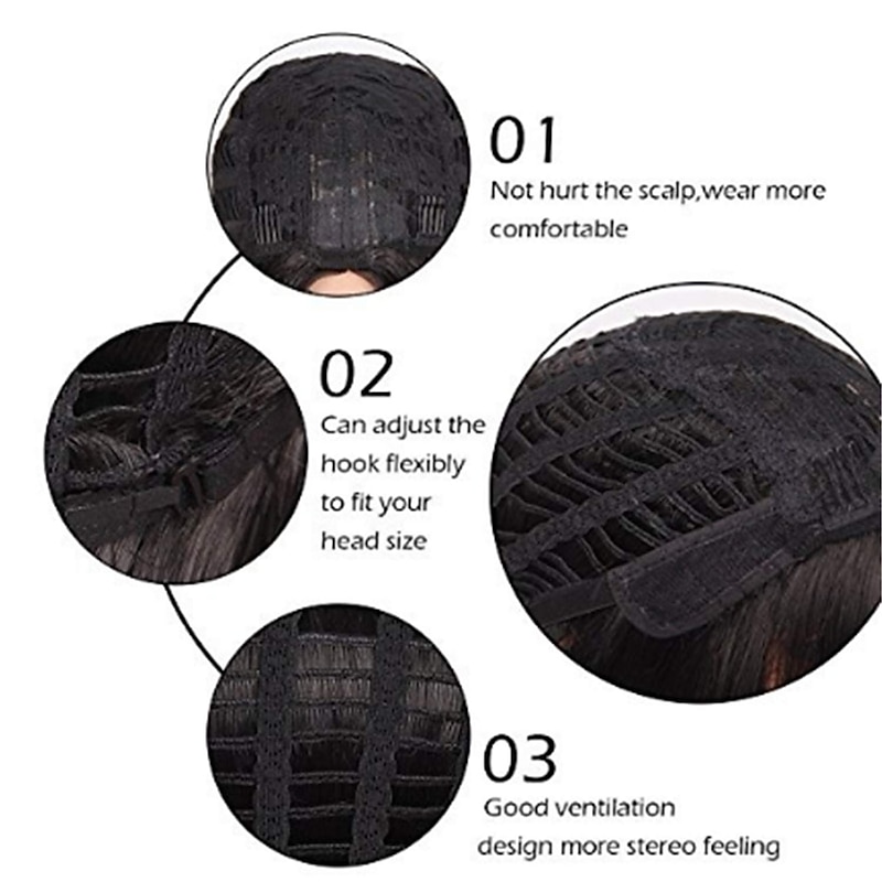 Short Bob Wave Wig Brazilian Synthetic Curly Wigs Synthetic Short Hair Wig for African American (Black,One_Size)4