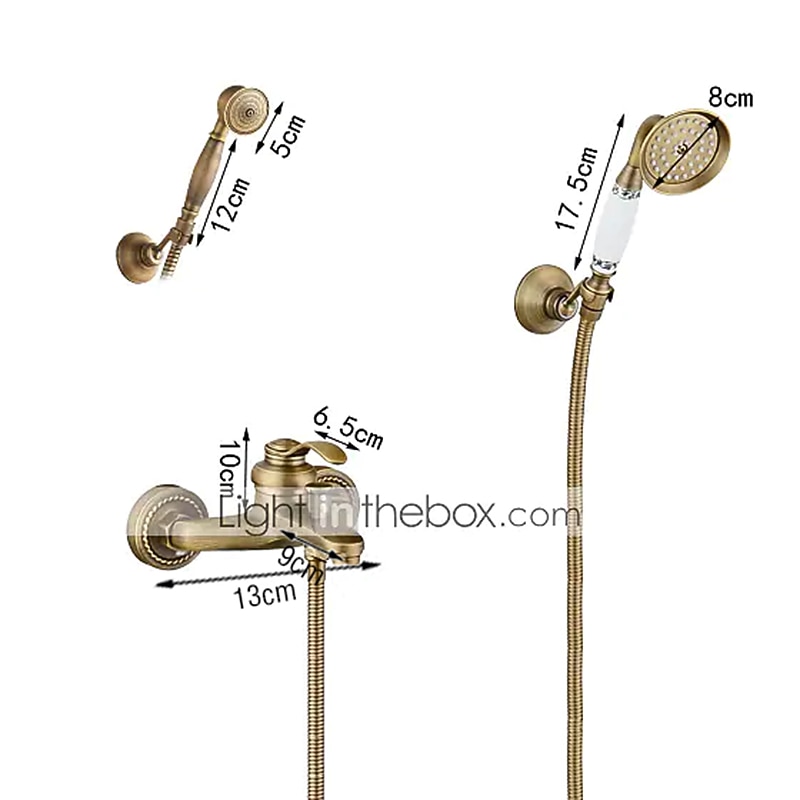 Shower Faucet Set,Mount Outside Antique Brass/Brass/Yellow Dual-Head Pullout Vintage Style, Brass Shower Faucet with Rain Shower/Handshower/Bodysprays/Drain with Hot and Cold Water4