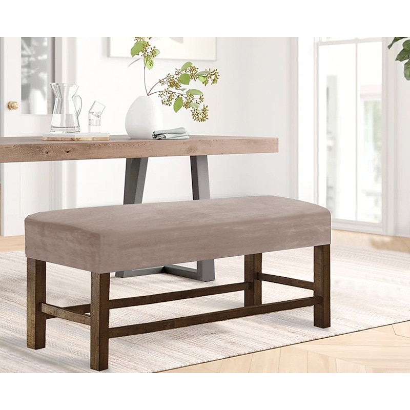 Stretch Bench Cover Slipcover Elastic Seat Couch Velvet　White Grey Black　Furniture for Living Room Kitchen Outdoor　Plain　Solid　Soft Durable Washable