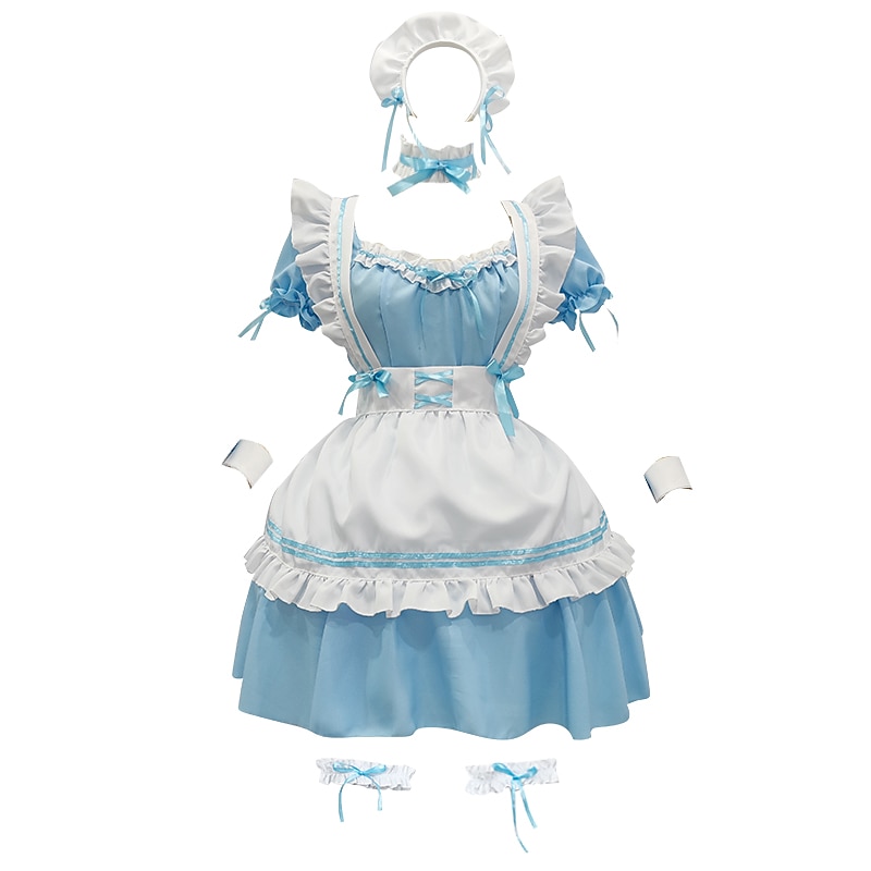 Lolita Maid Uniforms Lolita Cute Dress Women's Japanese Cosplay Costumes Light Pink / Red / Light Blue Solid Color Short Sleeve Short / Mini / Apron / Apron3