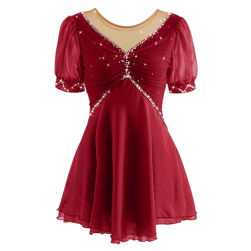 Figure Skating Dress Women's Ice Skating Dress Yan pink Violet White / White Mesh Spandex Leisure Sports Practice Competition Skating Wear Handmade Short Sleeve Skating / Rhinestone2