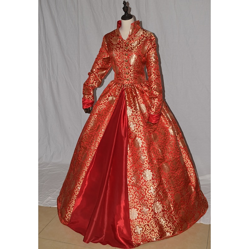 Rococo Victorian Renaissance Floor Length Dress Party Costume Masquerade Plus Size Normal Puff Balloon Sleeve Flare Cuff Sleeve Princess Lace Toile Vintage Ball Gown V Wire Fancy Dress Women's Royal4