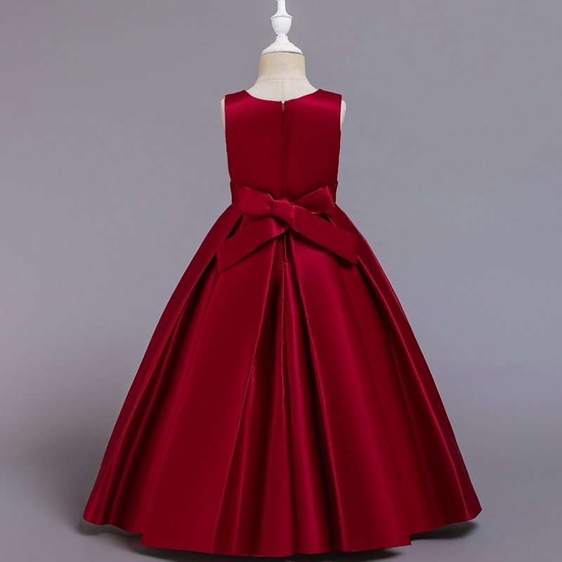 Flower Girl Dress Girls' Dress Party Dress Wedding Party Cute Princess Ruched Print Floral Sleeveless Crew Neck White Wine 4-13 Years2