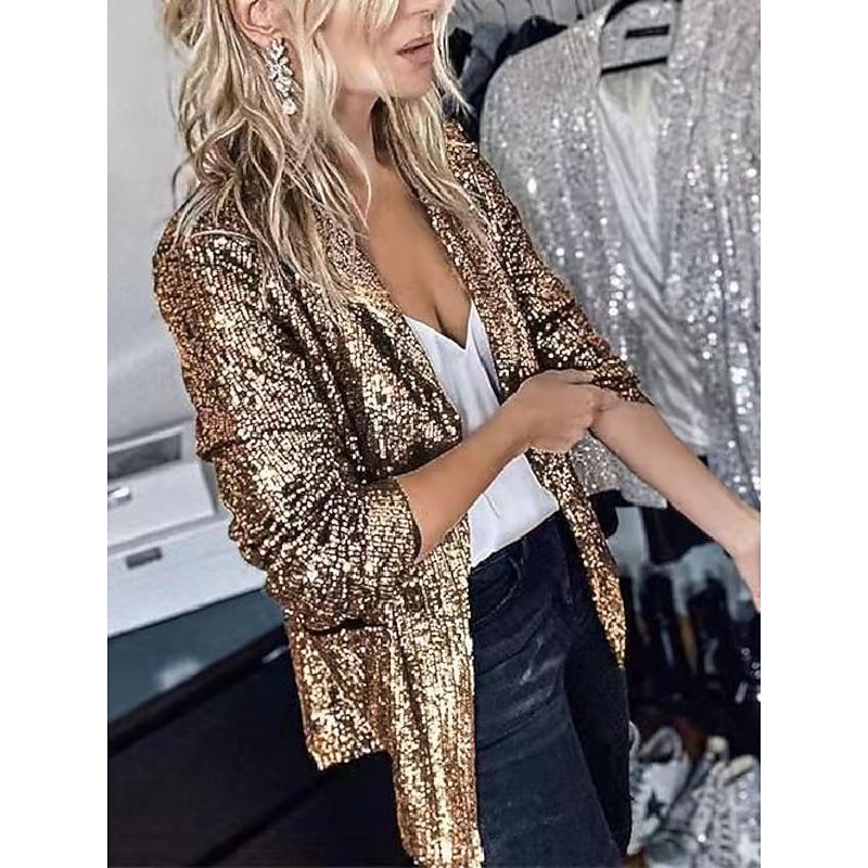 Women's Blazer Sequins Coat Sparkle Coa White Black Gold Open Front Long Sleeve,Sequin Jacket Shine Bright Like Diamond tParty Evening Spring Autumn Regular Fit S M L XL XXL3