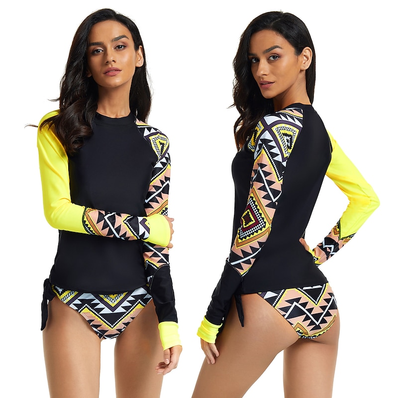 Women's Rash guard Swimsuit UV Sun Protection Breathable Quick Dry Long Sleeve Swimwear Bathing Suit 2 Piece Swimming Surfing Water Sports Floral Summer Spring Autumn / Fall2