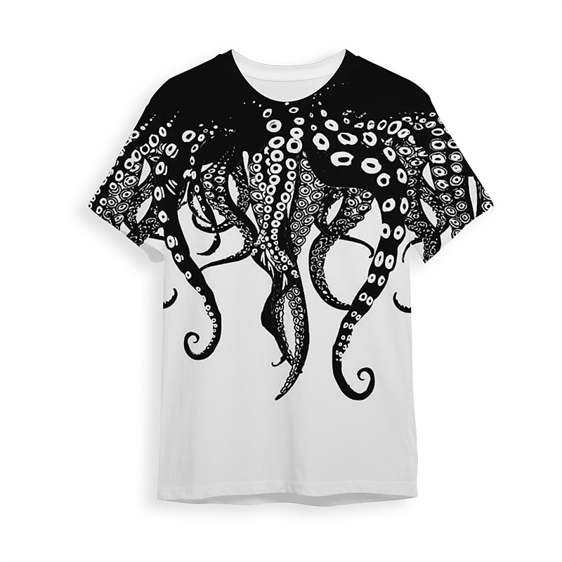Men's Graphic Octopus T Shirt Short Sleeve T shirt 3D Print Crew Neck Shirt Designer Classic Casual Daily Sports Weekend Black-White Red Blue Summer Clothing Apparel S M L XL XXL 3XL