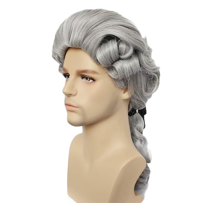 Medieval Wig Colonial Cosplay Wig for Lawyer Grey Wigs Long Curly Wavy Wigs for Men4