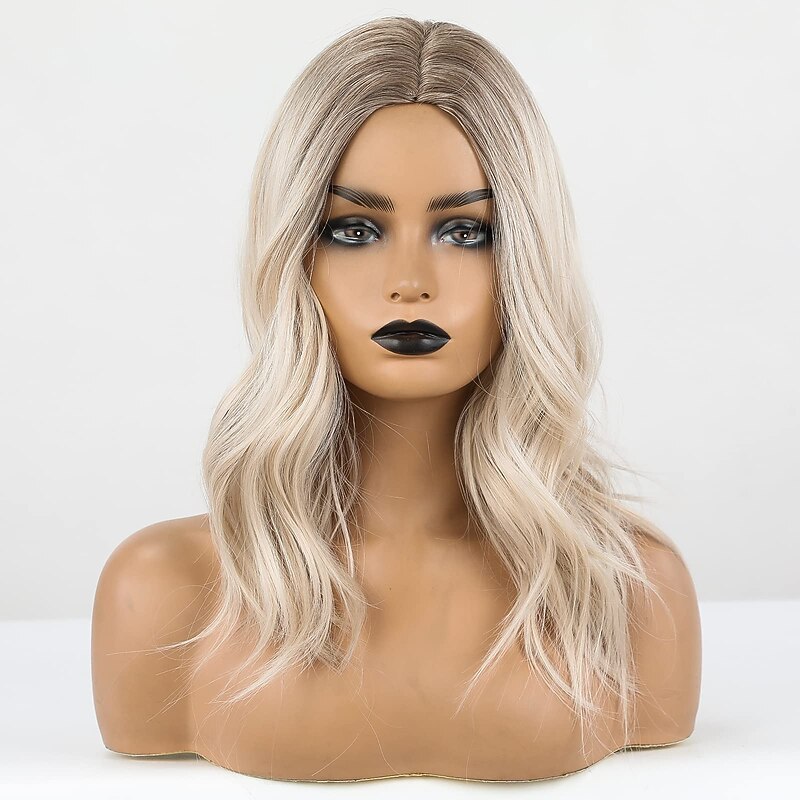 Long Blonde Wigs for Women, Ombre Color with Dark Roots Synthetic Wavy Wig Middle Parting Christmas Party Wigs barbiecore Wigs3