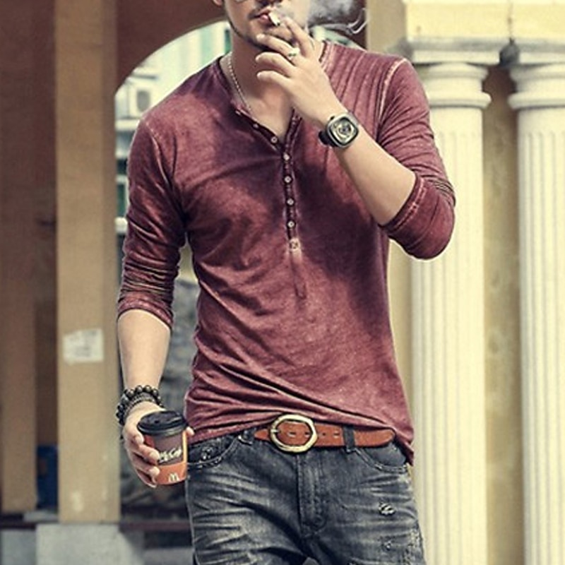 Men's T shirt Tee Henley Shirt Long Sleeve Shirt Plain Henley Plus Size Street Casual Long Sleeve Button-Down Clothing Apparel 100% Cotton Classic Casual Muscle Big and Tall2