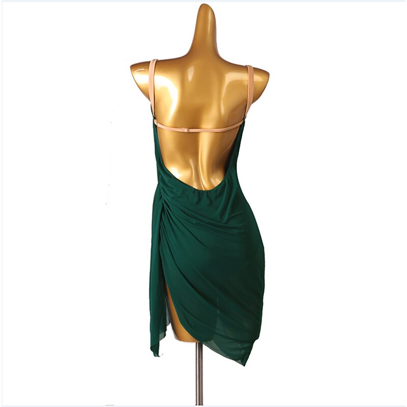 Dance Salsa Latin Dance Dress Pure Color Tulle Women's Training Performance Sleeveless Chinlon2