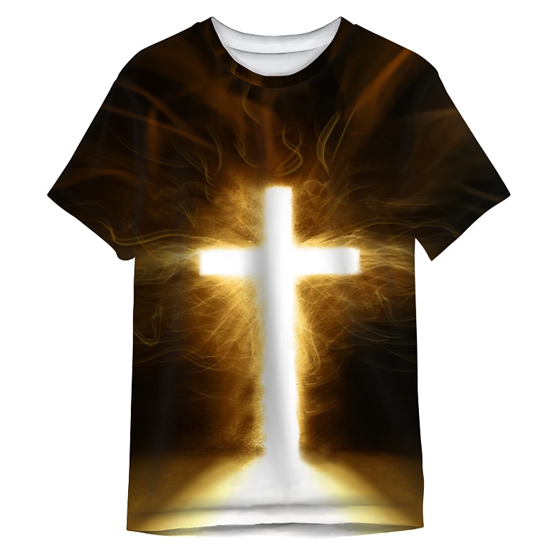 Men's Graphic Cross T Shirt Christian T Shirts Short Sleeve T shirt 3D Print Crew Neck Shirt Designer Classic Casual Daily Sports Weekend Black Summer Clothing Apparel S M L XL XXL 3XL2