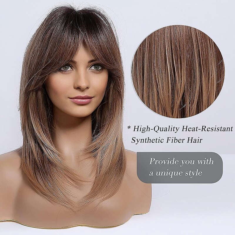 Synthetic Wig Straight With Bangs Wig Medium Length Synthetic Hair Women's Cosplay Party Fashion Blonde Black Brown Christmas Party Wigs barbiecore Wigs3