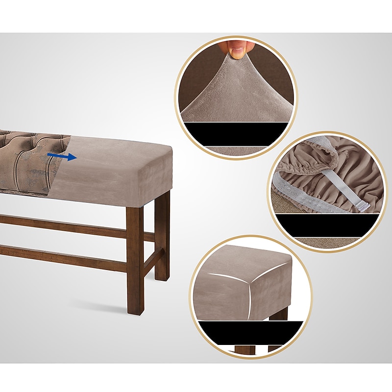 Stretch Bench Cover Slipcover Elastic Seat Couch Velvet　White Grey Black　Furniture for Living Room Kitchen Outdoor　Plain　Solid　Soft Durable Washable2