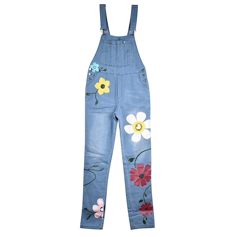Women's Normal Overall Streetwear Floral Sleeveless Pocket Print Daily Going out Regular Fit Blue Gray Light Blue3