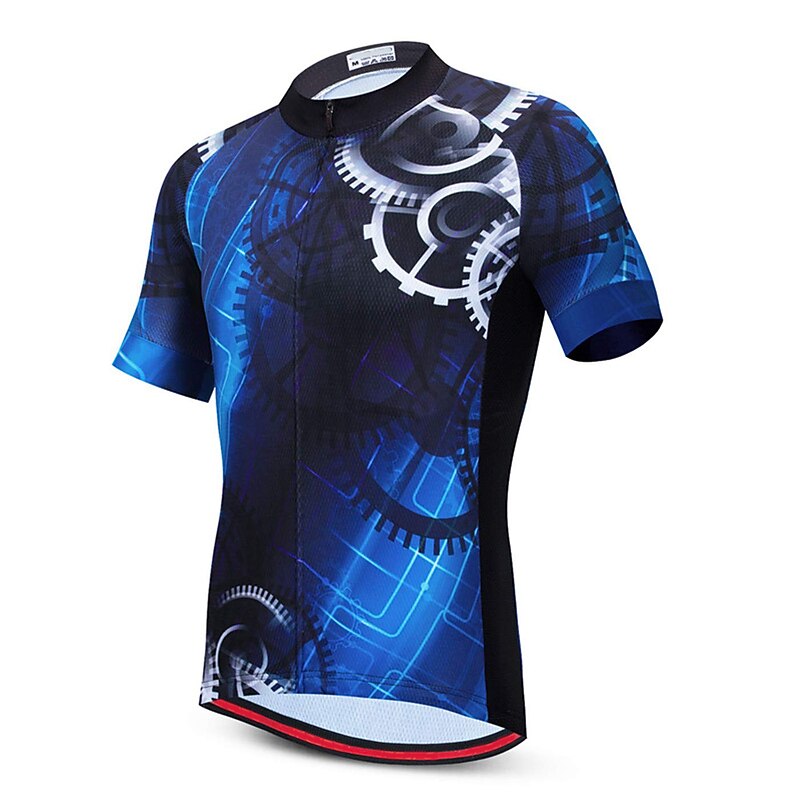 Men's Cycling Jersey Geometric Gear Funny Short Sleeve Bike Jersey Top with 3 Rear Pockets Mountain Bike MTB Road Bike Cycling Quick Dry Reflective Strips Back Pocket Moisture Wicking Sports Red Blue2