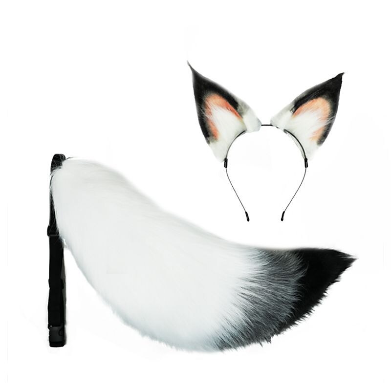 Hand-made Cosplay Props Beast Ears Headdress Beast Tail Accessories Walnut Fox Ears Headband Foxtail Suit2