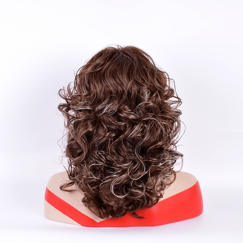 Blonde Wigs for Women Synthetic Wig Wavy Blonde Medium Length Wigs Mixed Color Wigs for Old Women4