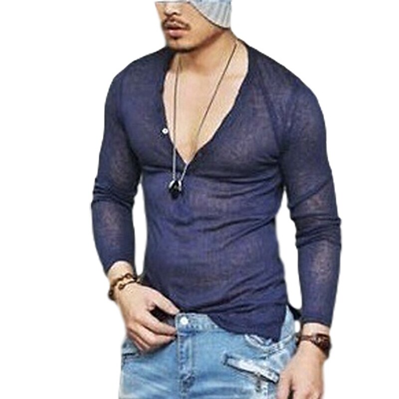 Men's T Shirt Long Sleeve Shirt Long Sleeve V Neck Summer Plain Sports Fashion Lightweight Vacation Casual Holiday Black White Navy Blue Top Tee for Men4