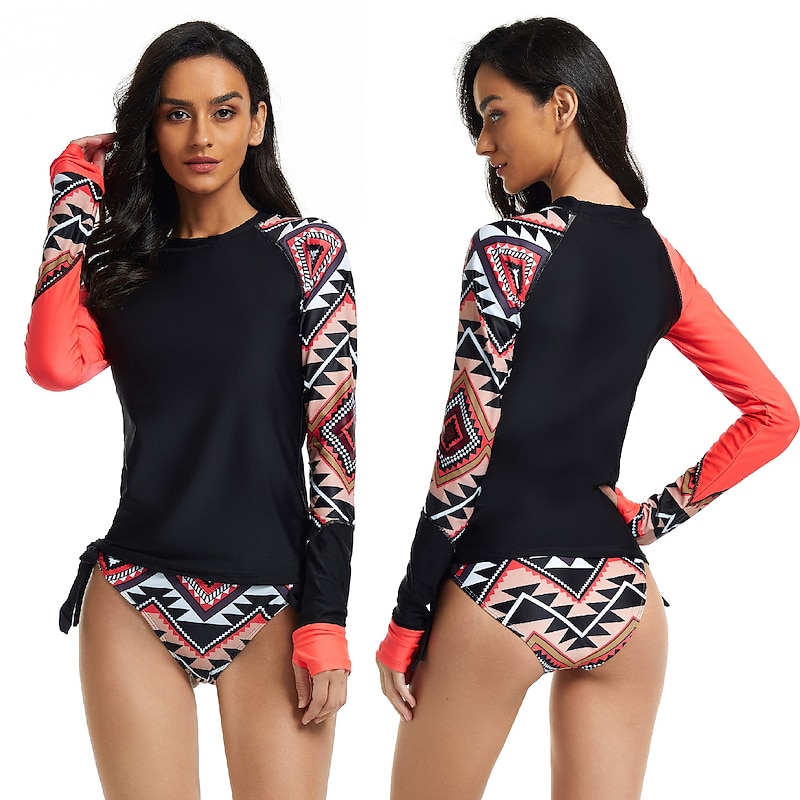 Women's Rash guard Swimsuit UV Sun Protection Breathable Quick Dry Long Sleeve Swimwear Bathing Suit 2 Piece Swimming Surfing Water Sports Floral Summer Spring Autumn / Fall3