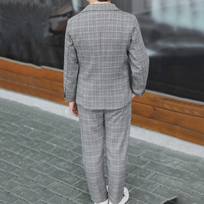Boys 3D Plaid Suit & Blazer Long Sleeve Spring Fall Gentle Cotton Kids Toddler 2-8 Years Party Date Regular Fit3