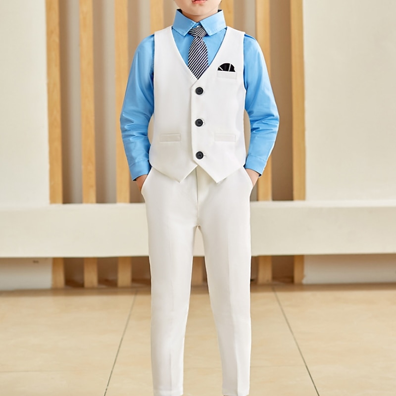 3 Pieces Ring Bearer Suit Boys Kids Suit Formal Suit Suit & Blazer Clothing Set Party Fashion Basic Gentle Solid Color Black White Polyester 2025 - $3