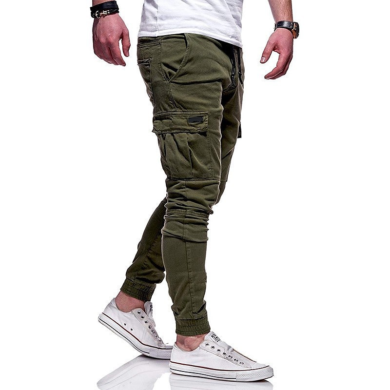 Men's Cargo Pants Cargo Trousers Joggers Trousers Elastic Waist Flap Pocket Solid Color Going out Weekend Streetwear Stylish Black Red2