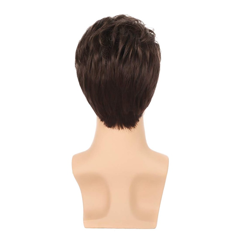 Men Brown Layered Wig Short Curly Natural Wavy Halloween Synthetic Heat Resistant Cosplay Party Hair Wigs for Male Guy4