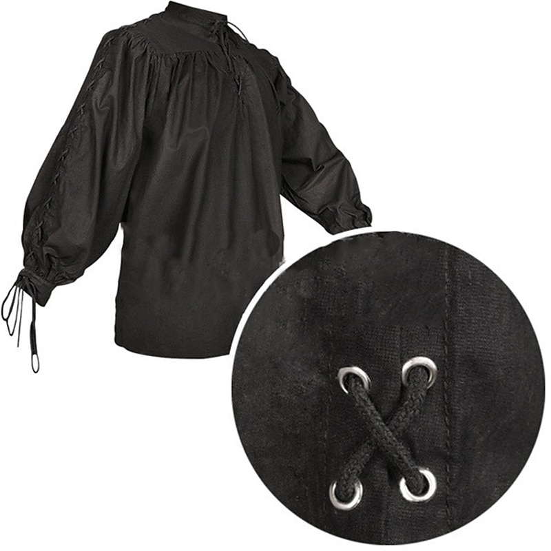 Warrior Plus Size Punk & Gothic Medieval Renaissance 17th Century T-shirt Men's Costume Vintage Cosplay Party Long Sleeve Shirt4